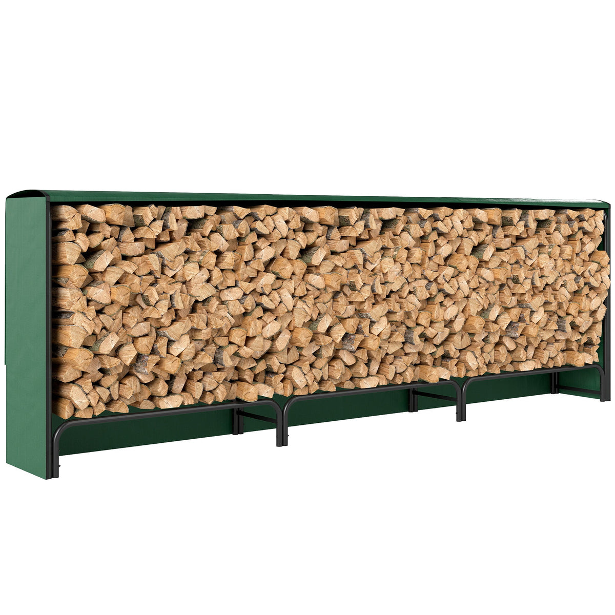 10 ft Heavy Duty Firewood Rack with Waterproof Cover & Steel Chains, Dark Green