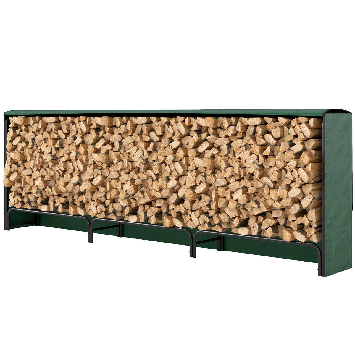 10 ft Heavy Duty Firewood Rack with Waterproof Cover & Steel Chains, Dark Green