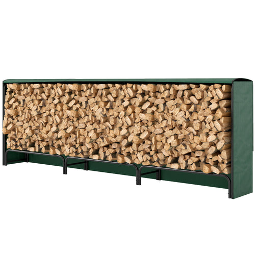 10 ft Heavy Duty Firewood Rack with Waterproof Cover & Steel Chains, Dark Green