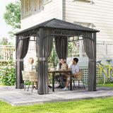 2.5 x 2.5 m Hardtop Gazebo with Galvanised Roof, Netting & Curtains, Dark Grey