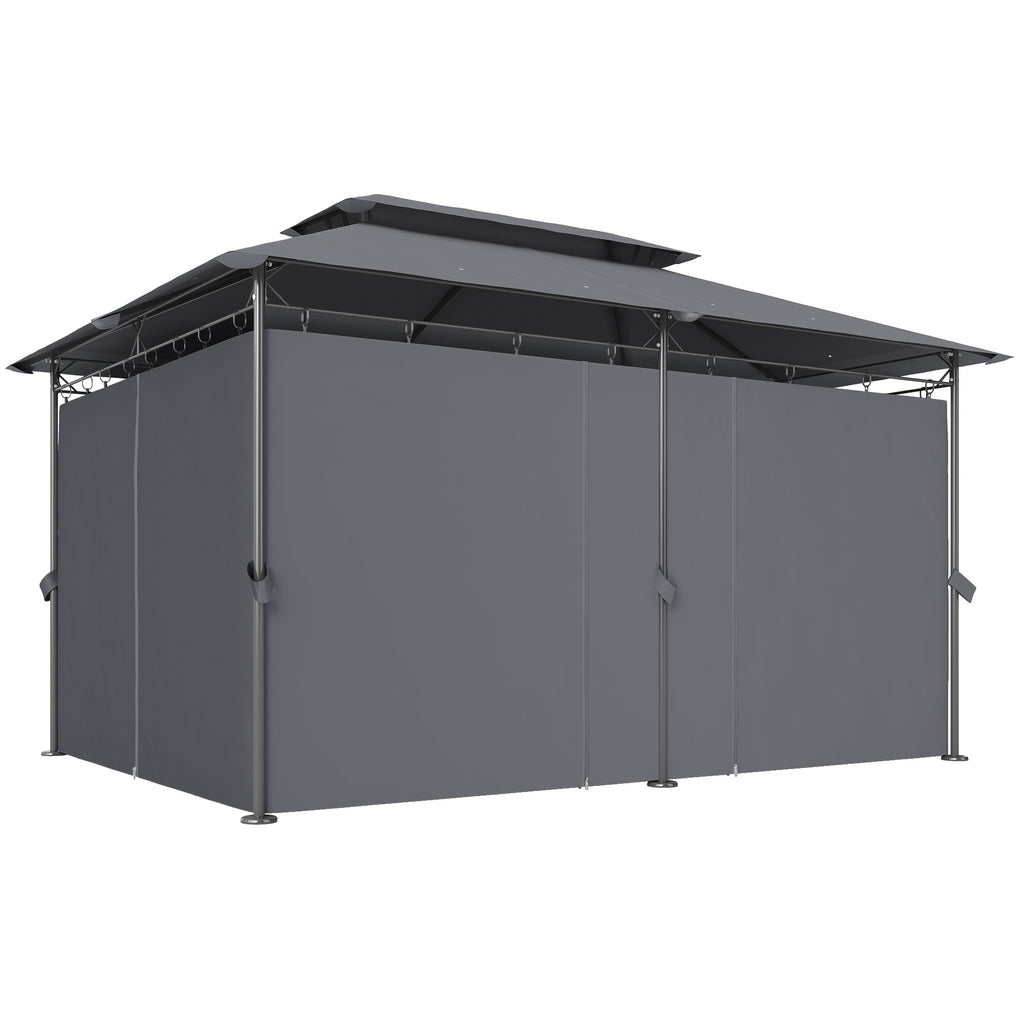 10' x 13' Patio Gazebo with Double Roof and Curtains, Grey