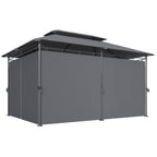 10' x 13' Patio Gazebo with Double Roof and Curtains, Grey