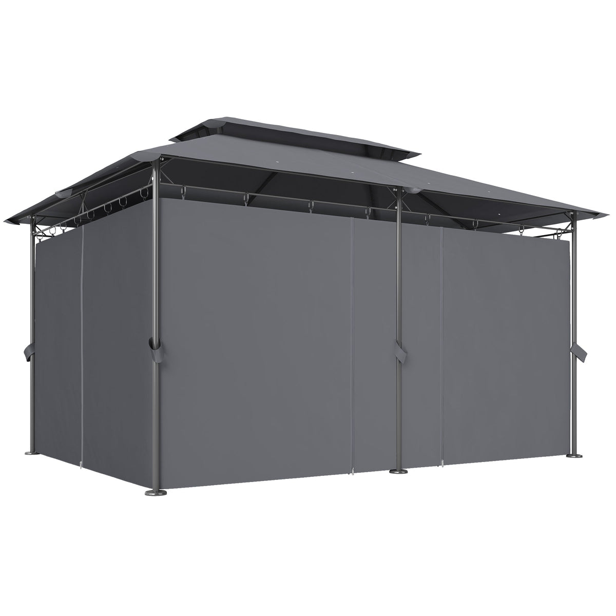 10' x 13' Patio Gazebo with Double Roof and Curtains, Grey