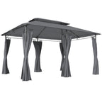 10' x 13' Patio Gazebo with Double Roof and Curtains, Grey
