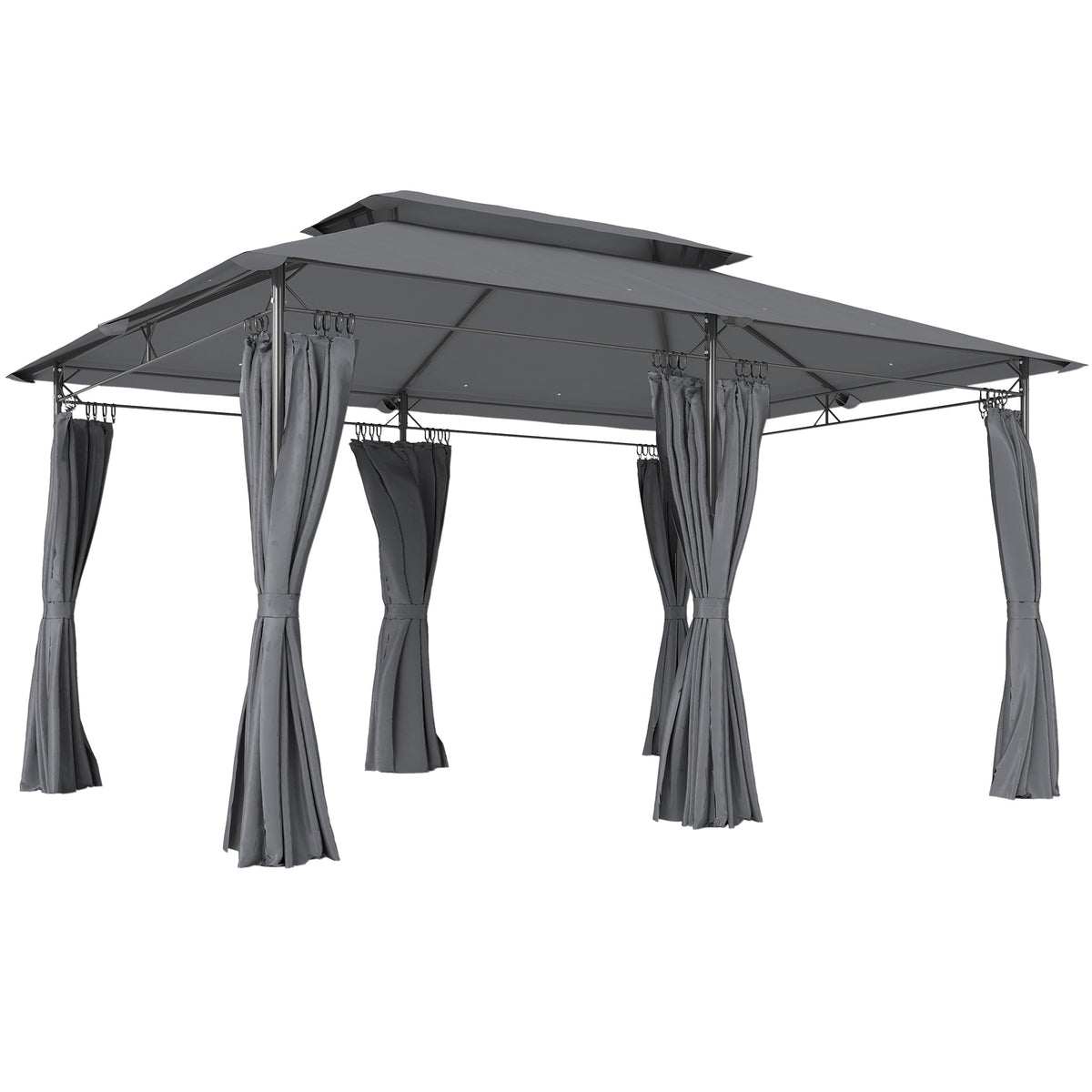 10' x 13' Patio Gazebo with Double Roof and Curtains, Grey