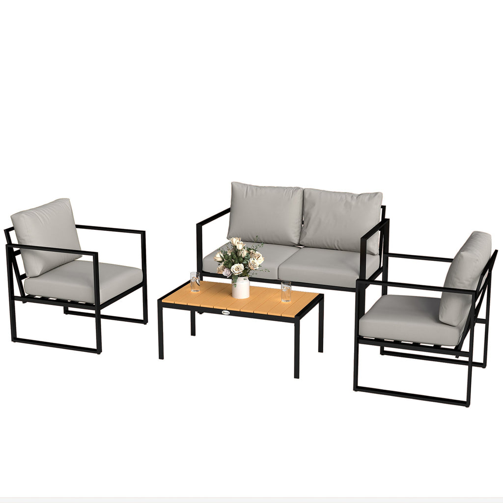 4 Piece Garden Furniture Set with Loveseat, Armchairs and Slatted Table, Grey