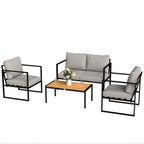 4 Piece Garden Furniture Set with Loveseat, Armchairs and Slatted Table, Grey
