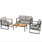 4 Piece Garden Furniture Set with Loveseat, Armchairs and Slatted Table, Grey