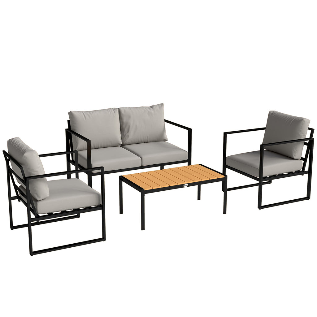 4 Piece Garden Furniture Set with Loveseat, Armchairs and Slatted Table, Grey