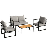 4 Piece Garden Furniture Set with Loveseat, Armchairs and Slatted Table, Grey