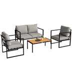 4 Piece Garden Furniture Set with Loveseat, Armchairs and Slatted Table, Grey