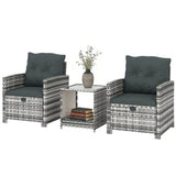 5-Piece Rattan Sofa Set with Ottomans, 2-Tier Glass Table, Grey/Dark Grey