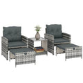 5-Piece Rattan Sofa Set with Ottomans, 2-Tier Glass Table, Grey/Dark Grey