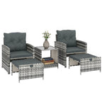 5-Piece Rattan Sofa Set with Ottomans, 2-Tier Glass Table, Grey/Dark Grey
