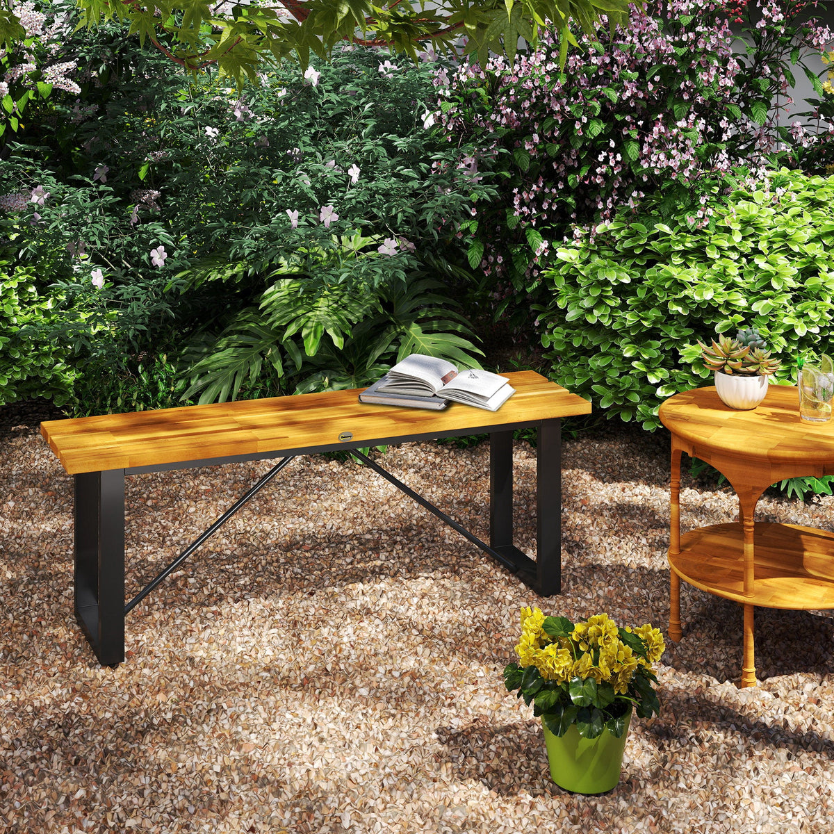 47" 2-Person Acacia Wood Outdoor Bench, Teak