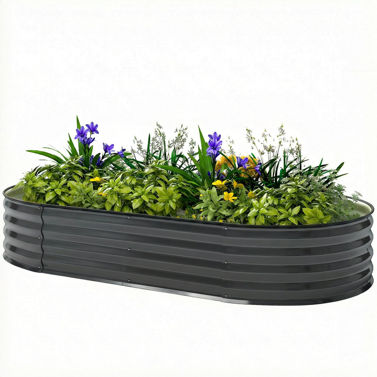 180 x 90 x 30 cm Galvanised Raised Garden Bed with Safety Edging, Dark Grey