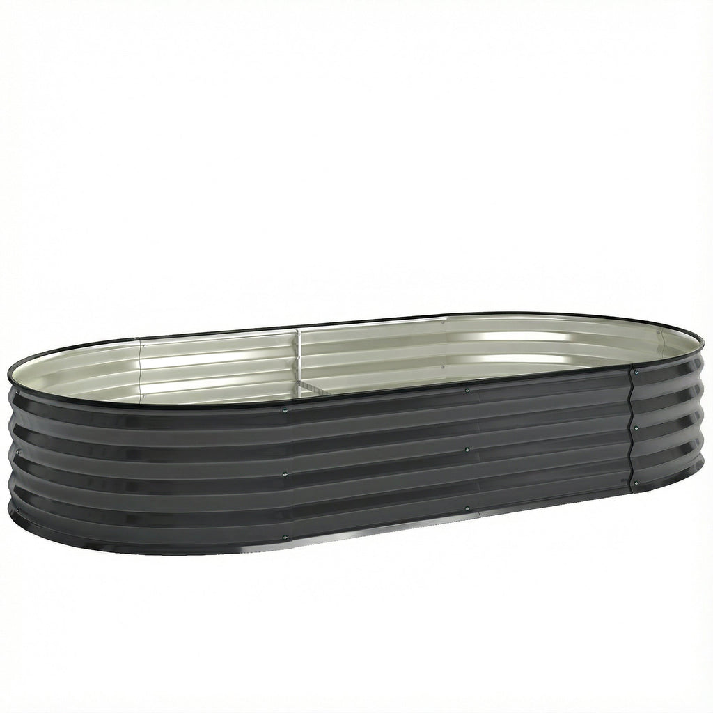 180 x 90 x 30 cm Galvanised Raised Garden Bed with Safety Edging, Dark Grey