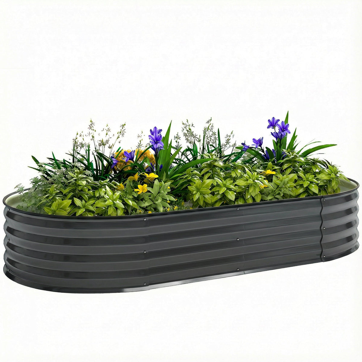 180 x 90 x 30 cm Galvanised Raised Garden Bed with Safety Edging, Dark Grey