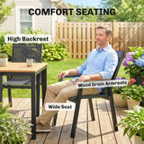 7-Piece Outdoor Dining Set with Slatted Rectangle Table and 6 Mesh Chairs, Black