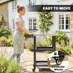 Outdoor Grill Cart with Stainless Steel Top, 2 Shelves and Lockable Wheels, Black