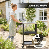 Outdoor Grill Cart with Stainless Steel Top, 2 Shelves and Lockable Wheels, Black