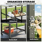Outdoor Grill Cart with Stainless Steel Top, 2 Shelves and Lockable Wheels, Black