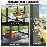 Outdoor Grill Cart with Stainless Steel Top, 2 Shelves and Lockable Wheels, Black