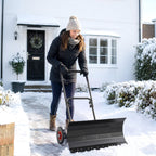 Heavy-Duty Metal Snow Pusher with Wheels & Adjustable Handle, 29" x 16.5" Black