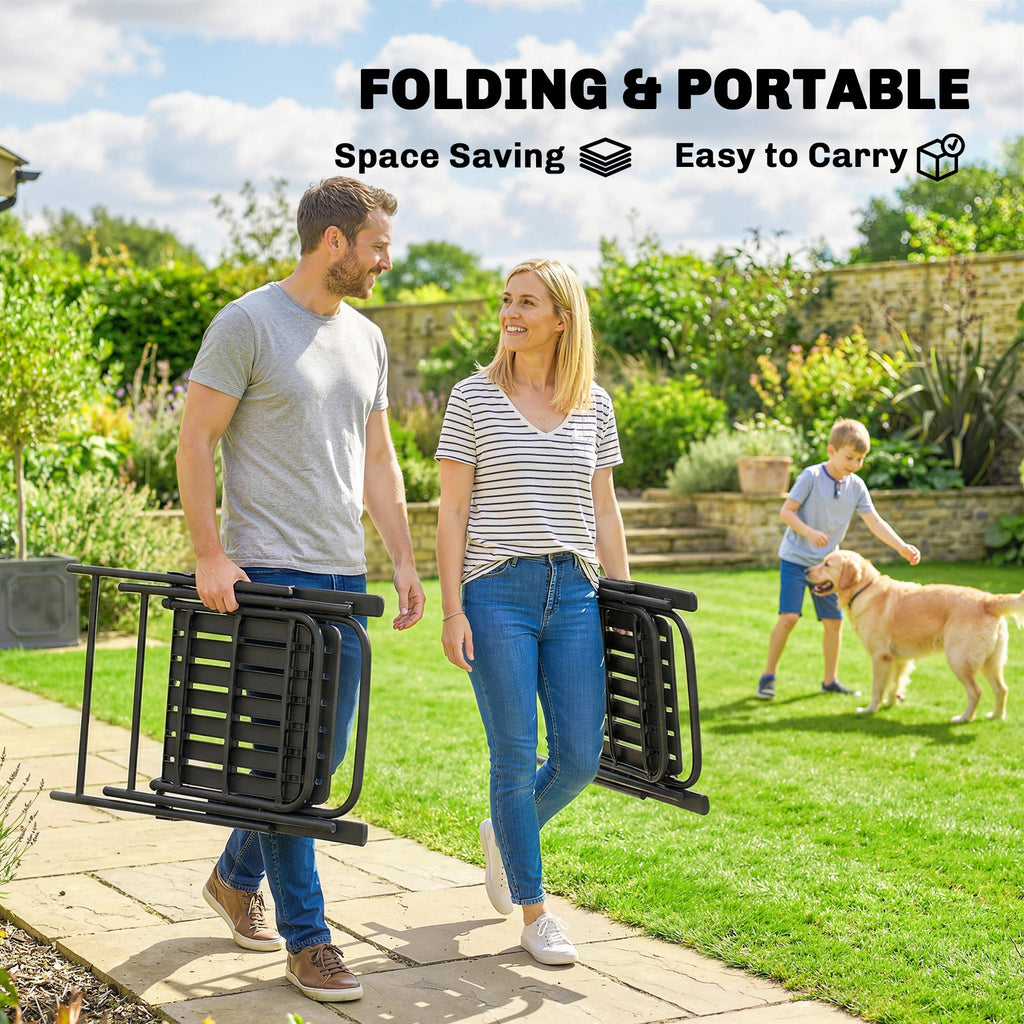 Set of 4 Folding Garden Chairs with Armrests and Slatted Seat, Black
