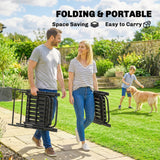 Set of 4 Folding Garden Chairs with Armrests and Slatted Seat, Black