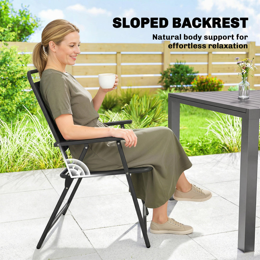 Set of 4 Folding Garden Chairs with Armrests and Slatted Seat, Black