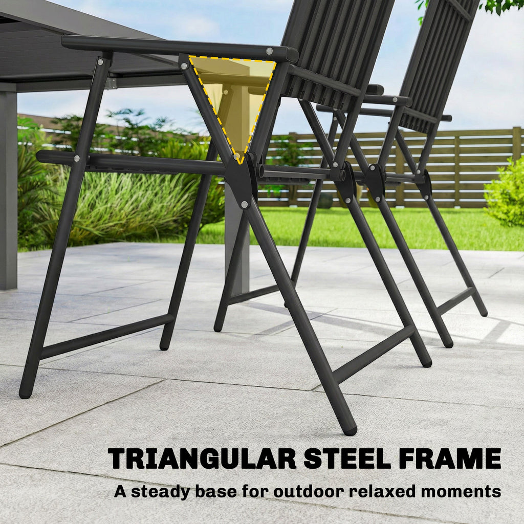 Set of 4 Folding Garden Chairs with Armrests and Slatted Seat, Black