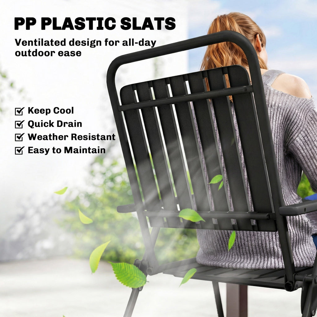 Set of 4 Folding Garden Chairs with Armrests and Slatted Seat, Black