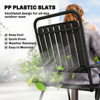 Set of 4 Folding Garden Chairs with Armrests and Slatted Seat, Black