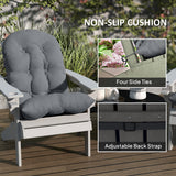 Set of 2 Tufted High Back Adirondack Chair Cushions with Ties, Non-Slip Grey