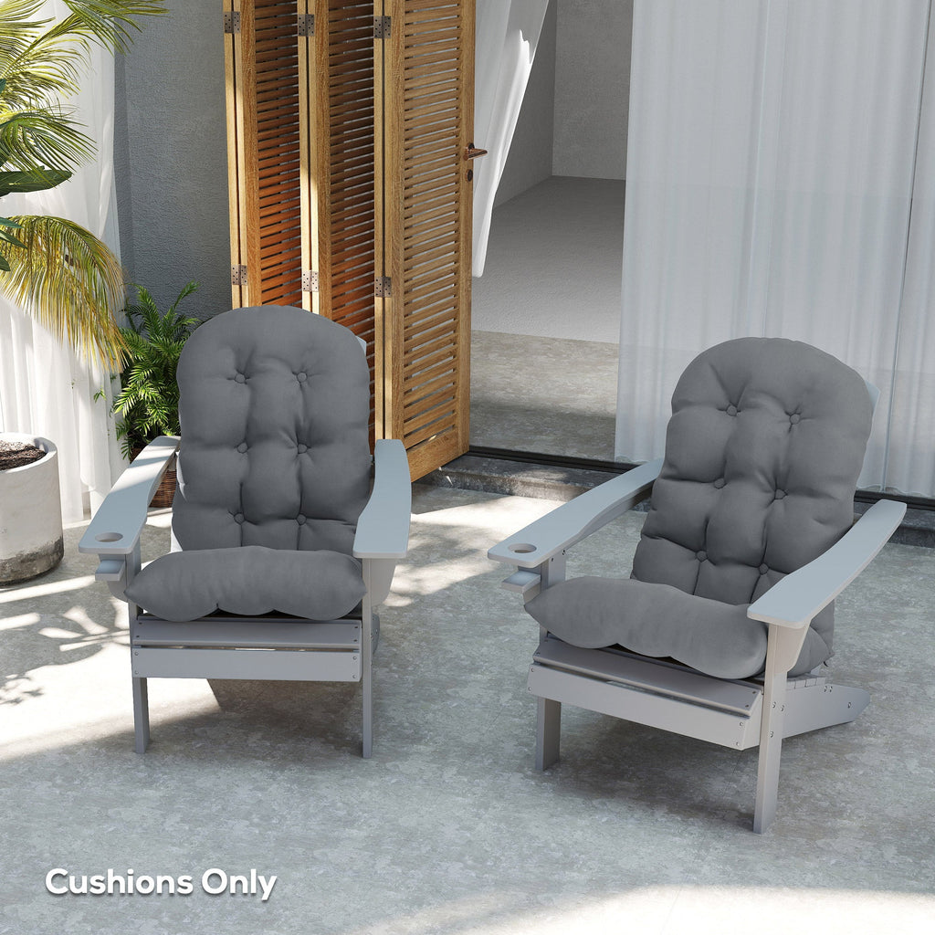 Set of 2 Tufted High Back Adirondack Chair Cushions with Ties, Non-Slip Grey