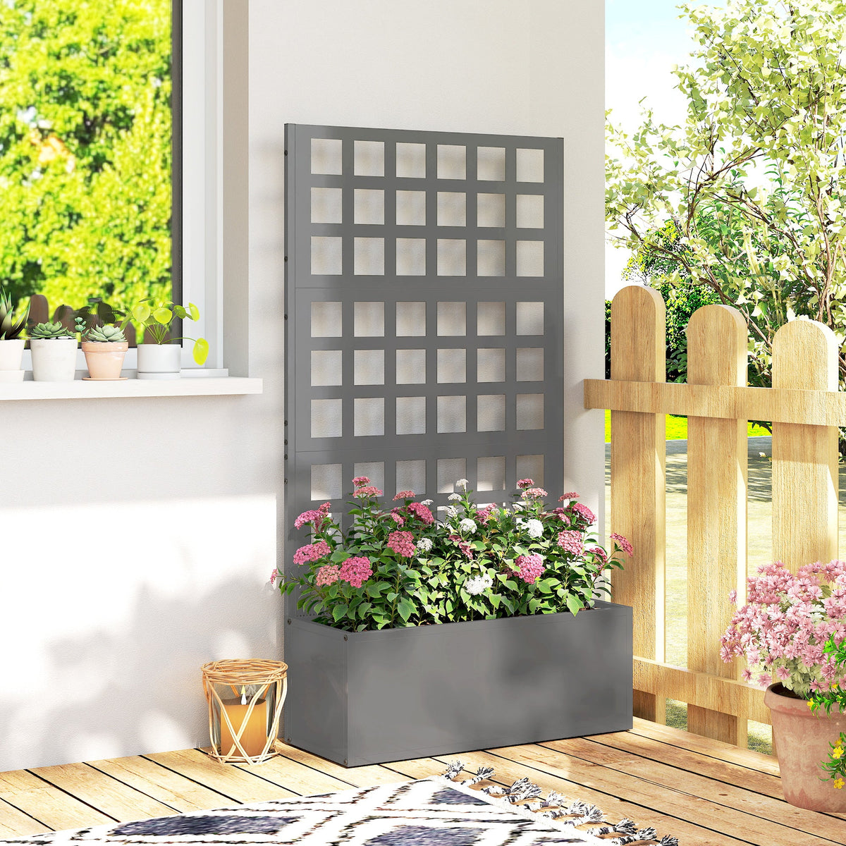 24" x 9" x 44.5" Raised Garden Bed with Trellis and Drainage, Gray