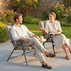 Set of 2 Folding Outdoor Dining Chairs with Adjustable Backrest, Khaki
