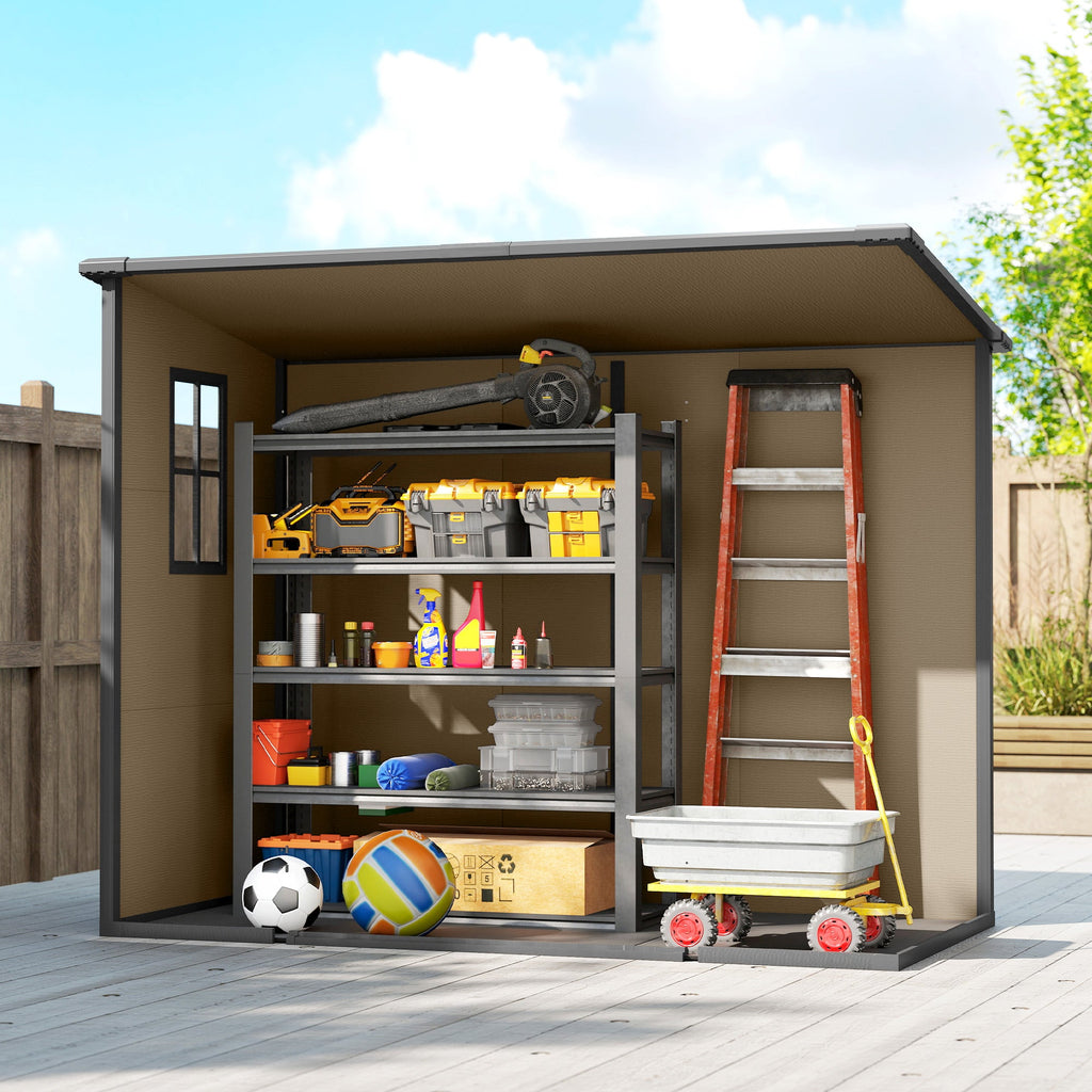 EverBase 8' x 4' Outdoor Storage Shed with Window, Lockable Doors and Vents, Light Brown