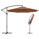 3 m Banana Parasol with Crank Handle, 8 Ribs & Cross Base, Coffee