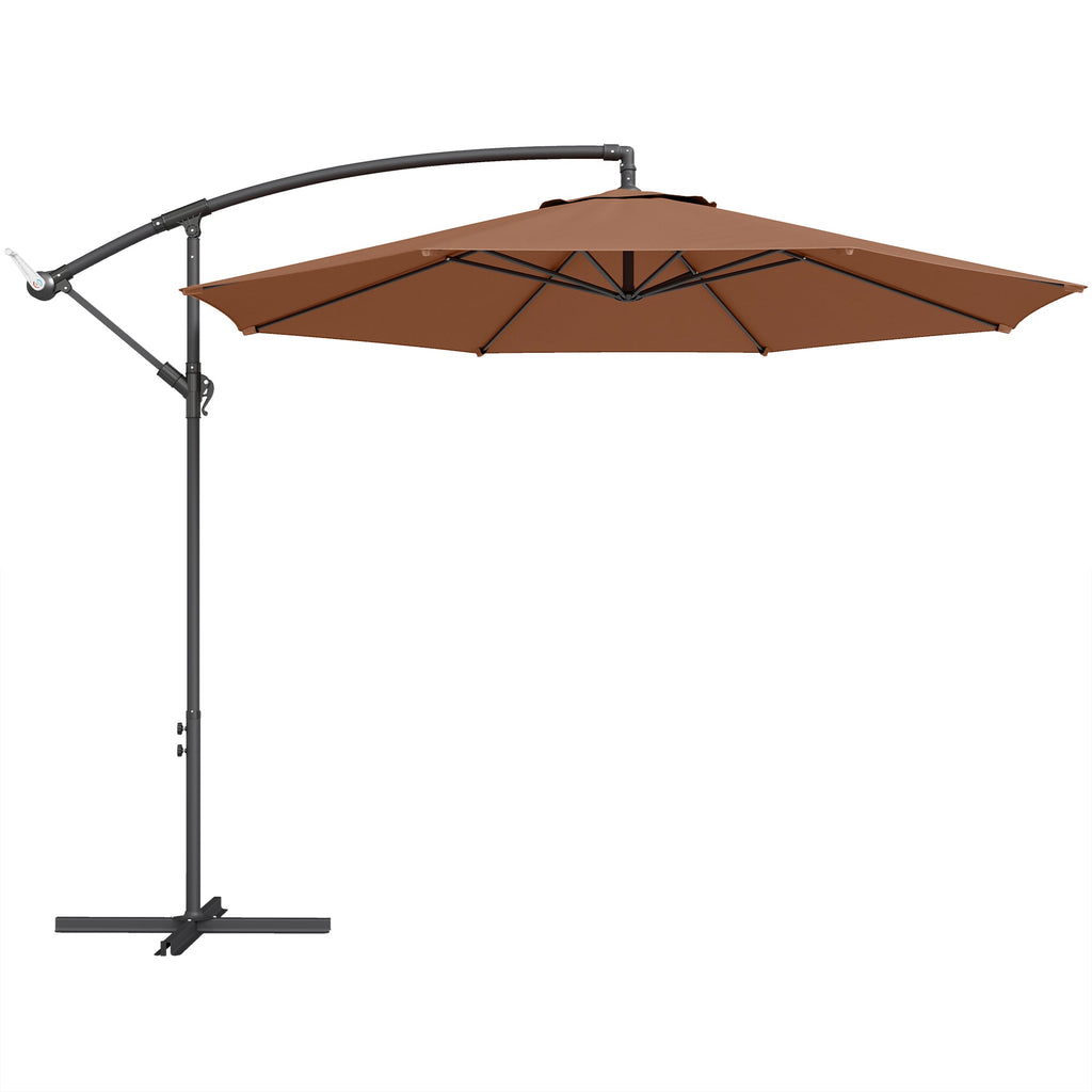 3 m Banana Parasol with Crank Handle, 8 Ribs & Cross Base, Coffee