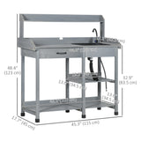Potting Bench Table with Drawer, Removable Sink, Shelves and Hooks