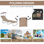 Adjustable Folding Lounge Chair with Sun Shade, Brown