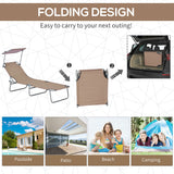 Adjustable Folding Lounge Chair with Sun Shade, Brown