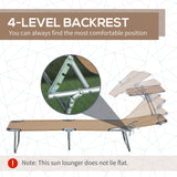 Adjustable Folding Lounge Chair with Sun Shade, Brown