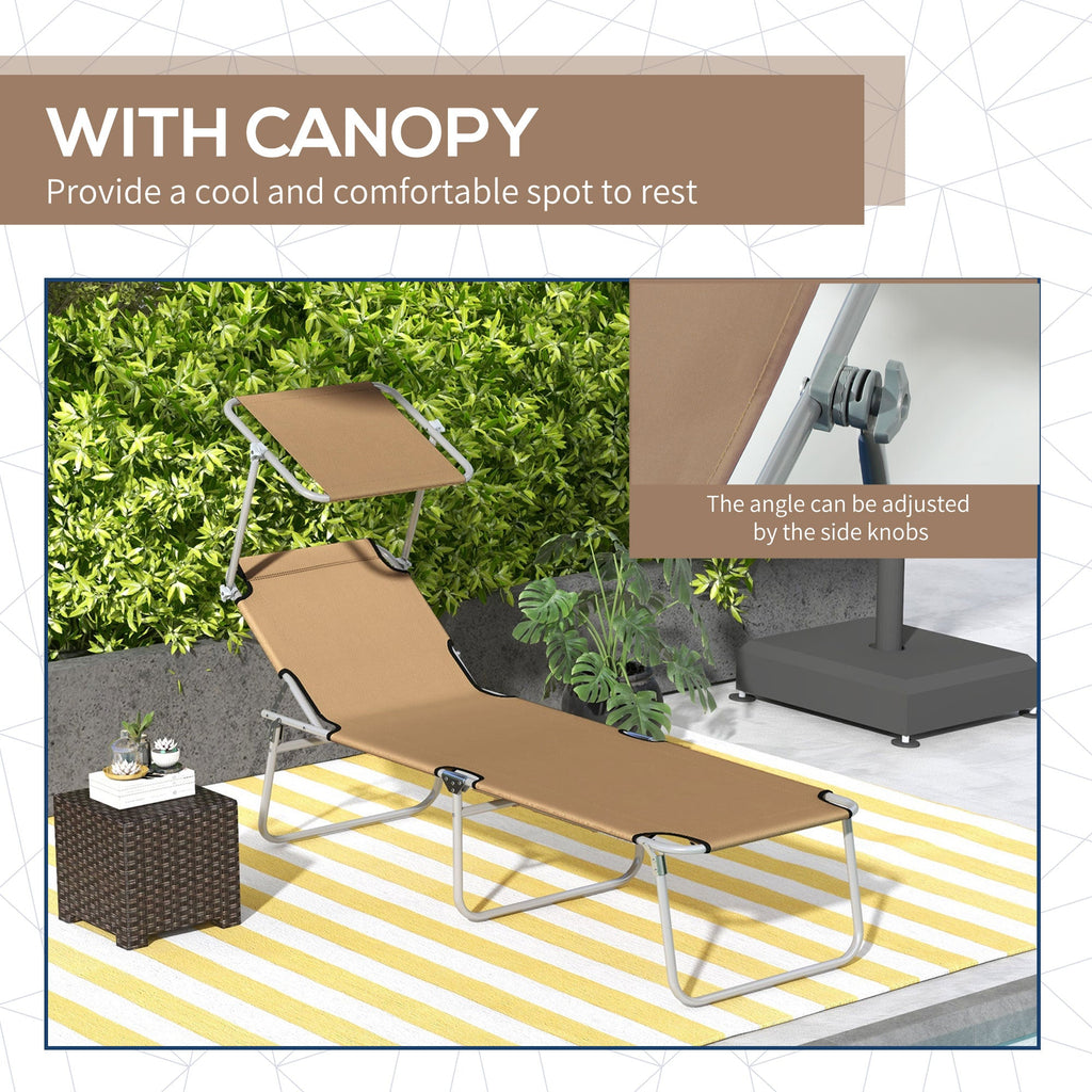 Adjustable Folding Lounge Chair with Sun Shade, Brown