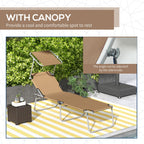 Adjustable Folding Lounge Chair with Sun Shade, Brown