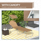 Adjustable Folding Lounge Chair with Sun Shade, Brown