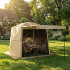 2 x 2 m Pop Up Gazebo with Awning, Sides, Mesh Windows & Carry Bag, Khaki