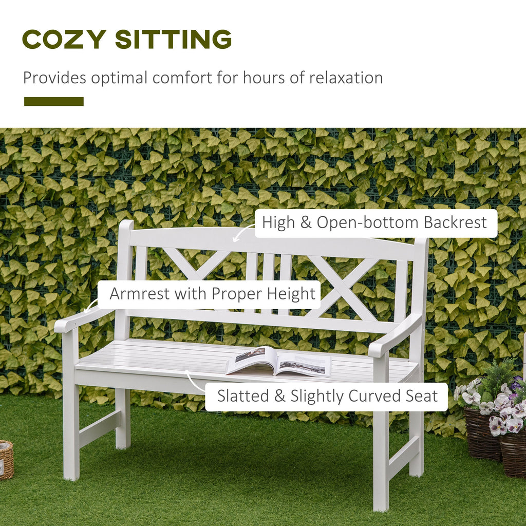 4FT 2-Seater Wooden Garden Bench with X-Shape Back, White